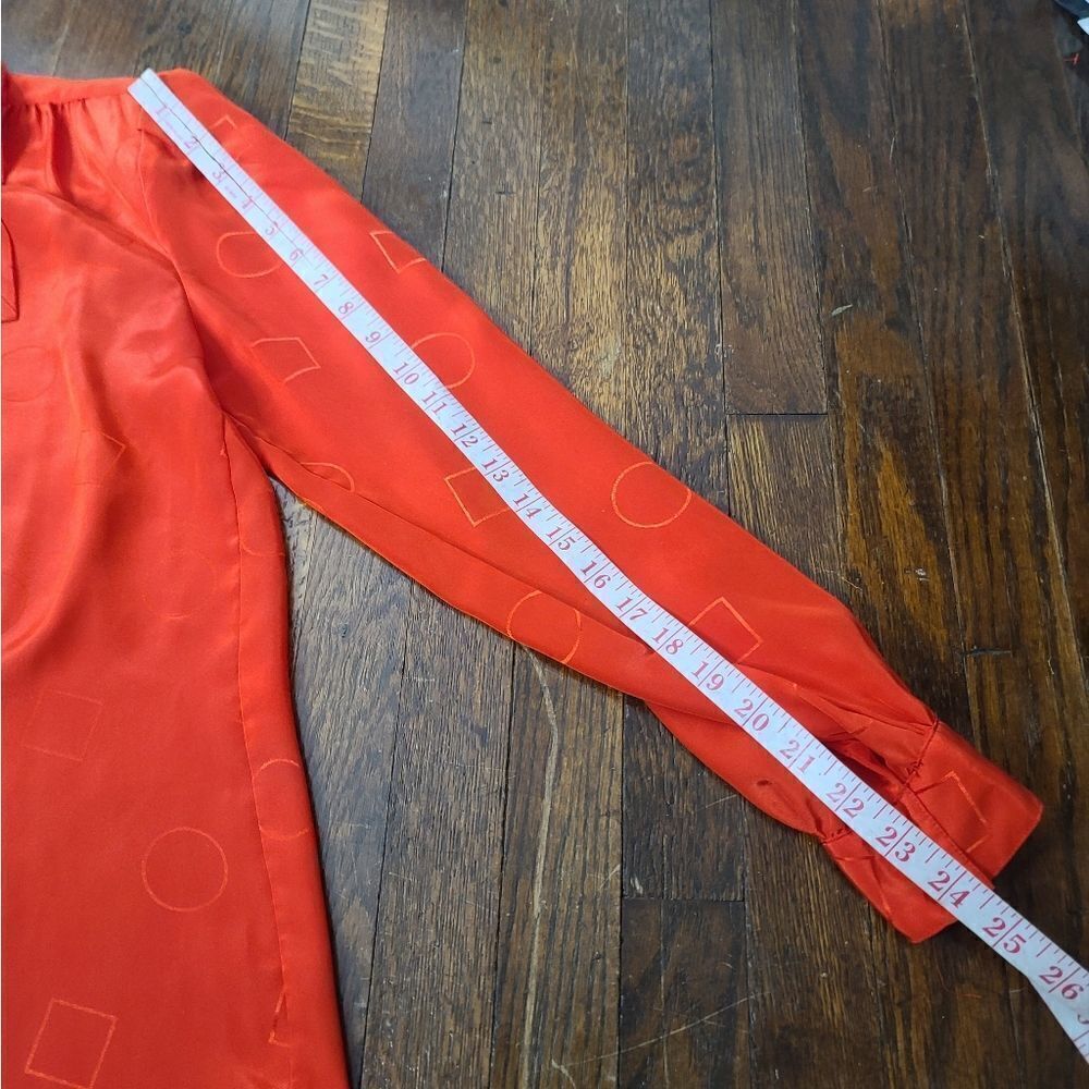 Vintage 80s Monochromatic Geometric Red Long Sleeve Blouse - Picture 11 of 12